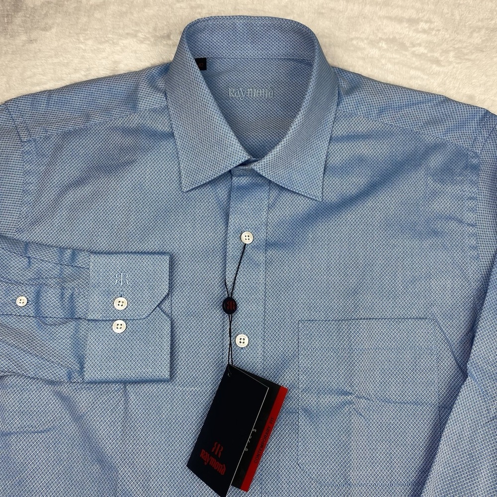 RAYMOND Dress Shirt Mens (42) Large Blue Diamond Weave New‎ With Tags!